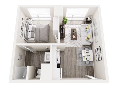 Floor plan for 1 bed, 1 bath, 540 sqft